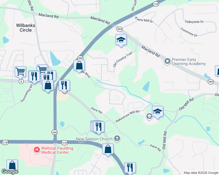 map of restaurants, bars, coffee shops, grocery stores, and more near 119 Crescent Brook Crossing in Dallas