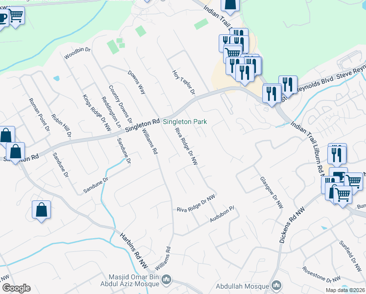 map of restaurants, bars, coffee shops, grocery stores, and more near 1196 Riva Ridge Drive Northwest in Norcross