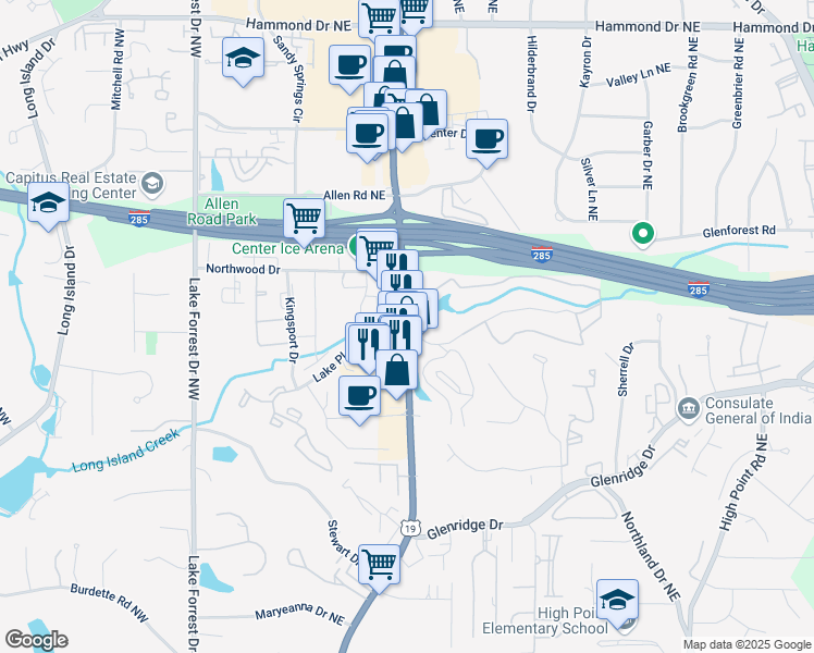 map of restaurants, bars, coffee shops, grocery stores, and more near 5675 Roswell Road Northeast in Sandy Springs