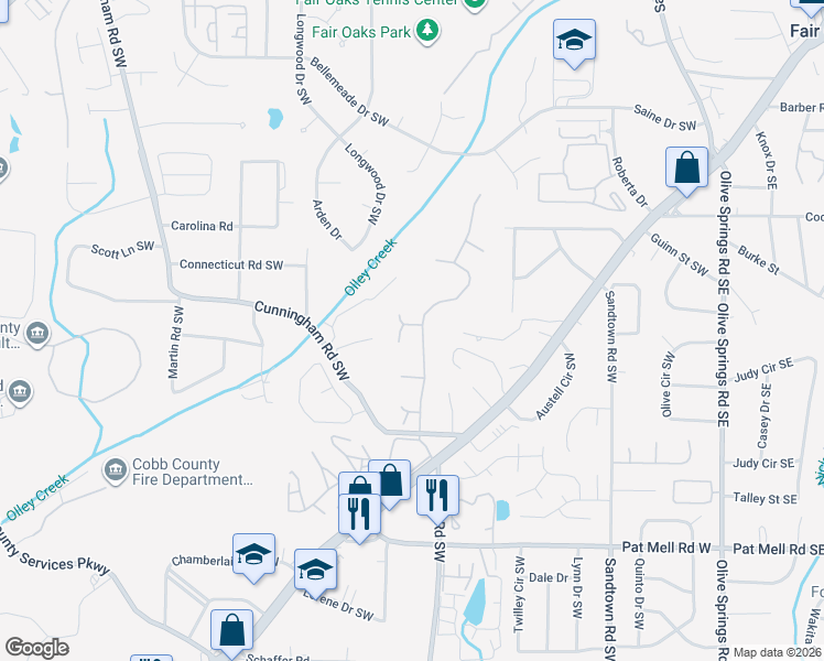 map of restaurants, bars, coffee shops, grocery stores, and more near 2103 Taylor Meadows Way in Marietta