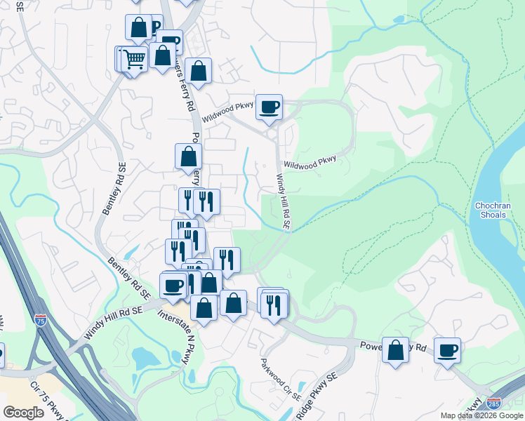 map of restaurants, bars, coffee shops, grocery stores, and more near 1916 Cherry Laurel Court in Atlanta