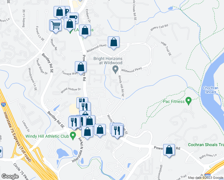 map of restaurants, bars, coffee shops, grocery stores, and more near 3150 Woodwalk Drive in Atlanta
