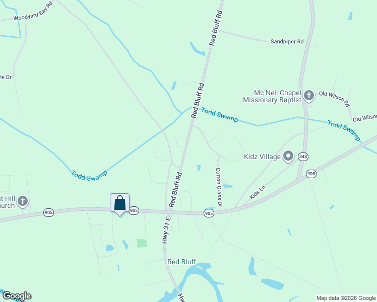 map of restaurants, bars, coffee shops, grocery stores, and more near 6135 Red Bluff Road in Loris