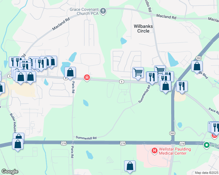 map of restaurants, bars, coffee shops, grocery stores, and more near 3236 Atlanta Highway in Dallas