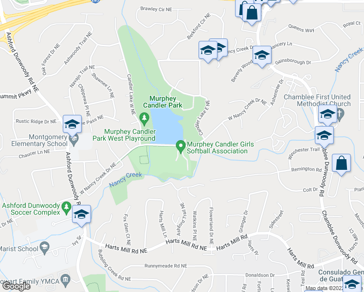 map of restaurants, bars, coffee shops, grocery stores, and more near 1663 W Nancy Creek Dr NE in Atlanta