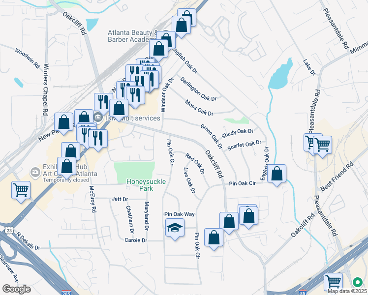 map of restaurants, bars, coffee shops, grocery stores, and more near 4001 Red Oak Drive in Doraville