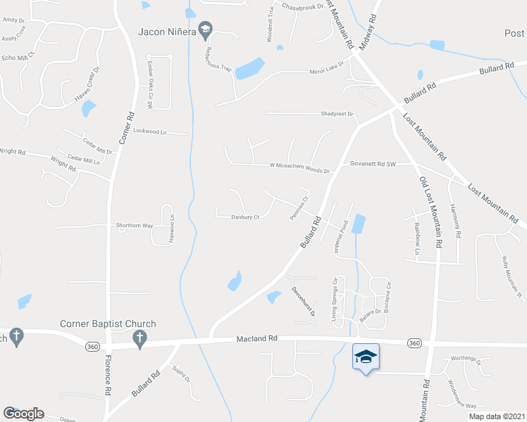 map of restaurants, bars, coffee shops, grocery stores, and more near 1809 Danbury Court in Powder Springs