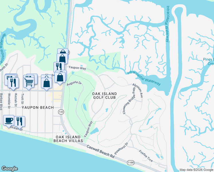 map of restaurants, bars, coffee shops, grocery stores, and more near 1 Saint Andrews Drive in Oak Island