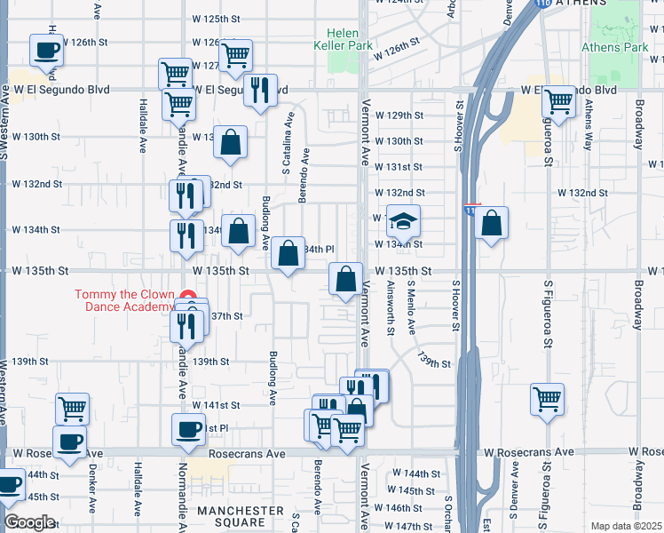 map of restaurants, bars, coffee shops, grocery stores, and more near 13503 Vermont Avenue in Gardena