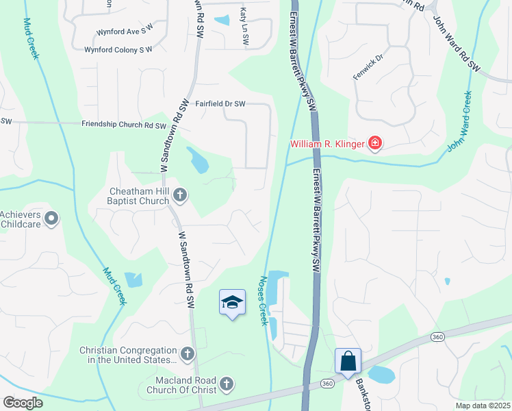 map of restaurants, bars, coffee shops, grocery stores, and more near 2884 Southwell Lane South West in Marietta