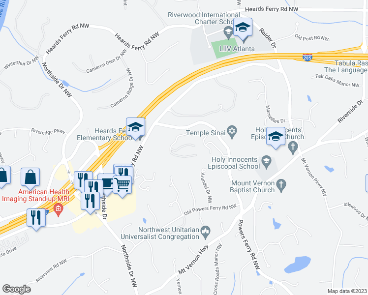 map of restaurants, bars, coffee shops, grocery stores, and more near 1004 Camden Ct NW in Atlanta