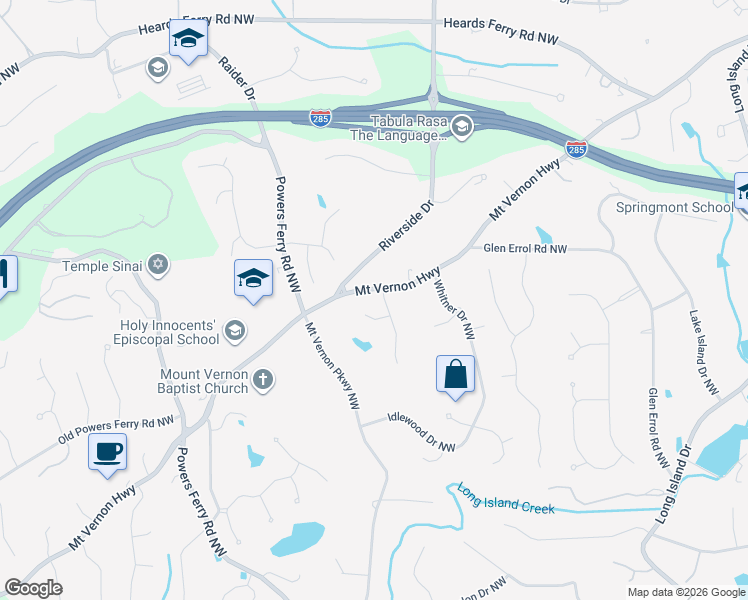 map of restaurants, bars, coffee shops, grocery stores, and more near 15 Glen Oaks Drive Northwest in Atlanta