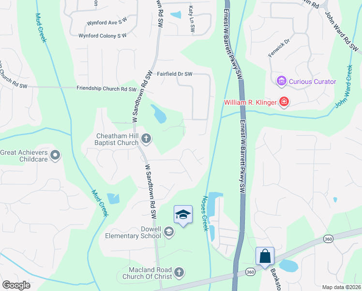 map of restaurants, bars, coffee shops, grocery stores, and more near 1873 Dovonshire Road South West in Marietta