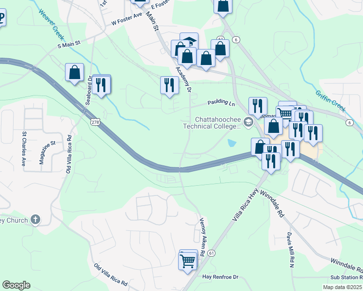 map of restaurants, bars, coffee shops, grocery stores, and more near 343 Academy Drive in Dallas