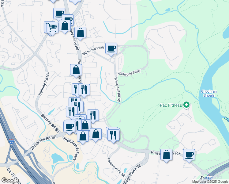 map of restaurants, bars, coffee shops, grocery stores, and more near 3150 Woodwalk Drive in Atlanta
