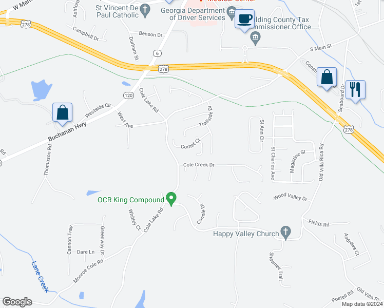 map of restaurants, bars, coffee shops, grocery stores, and more near 119 Bradford Court in Dallas