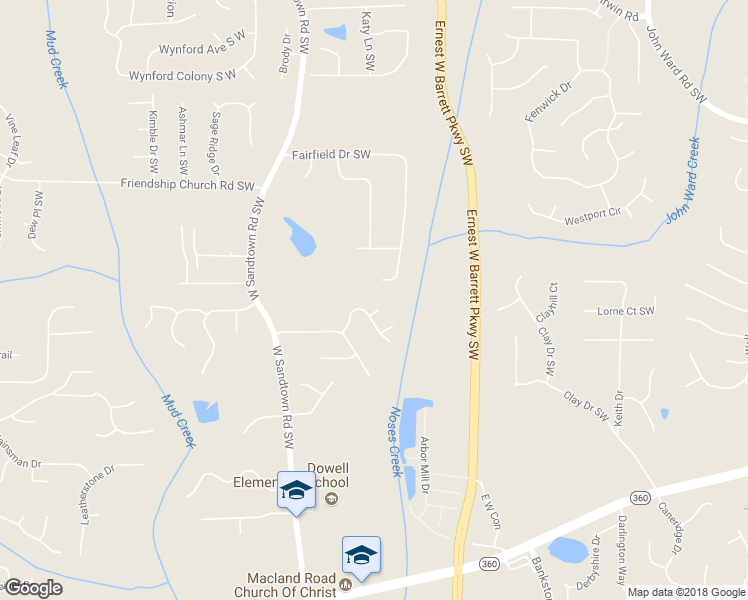 map of restaurants, bars, coffee shops, grocery stores, and more near 2885 Southwell Lane South West in Marietta