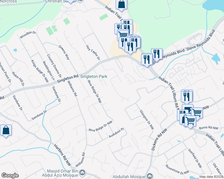 map of restaurants, bars, coffee shops, grocery stores, and more near 1153 Balboa Ct in Norcross