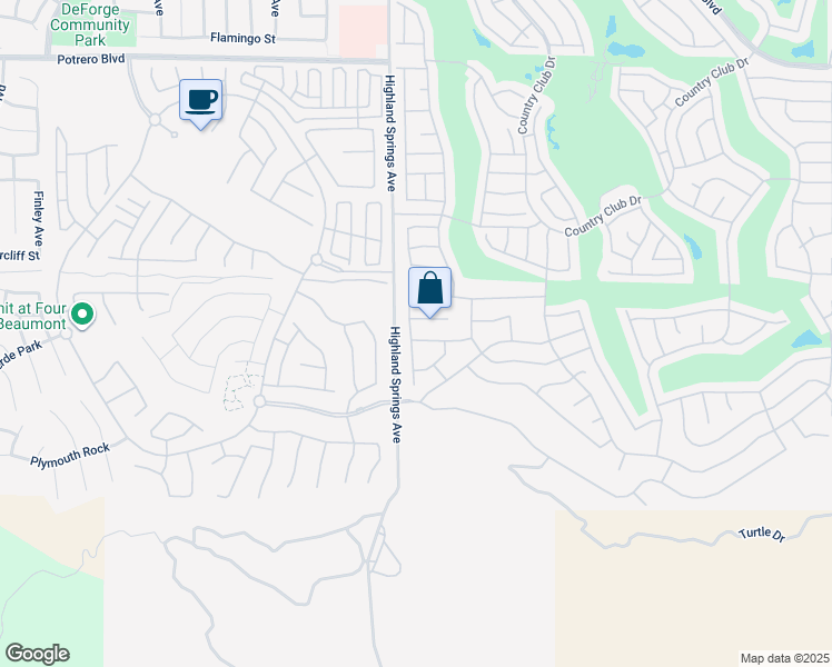 map of restaurants, bars, coffee shops, grocery stores, and more near 6339 Sawgrass Drive in Banning