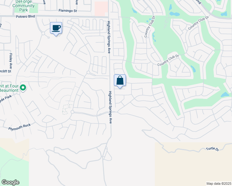map of restaurants, bars, coffee shops, grocery stores, and more near 6339 Sawgrass Drive in Banning
