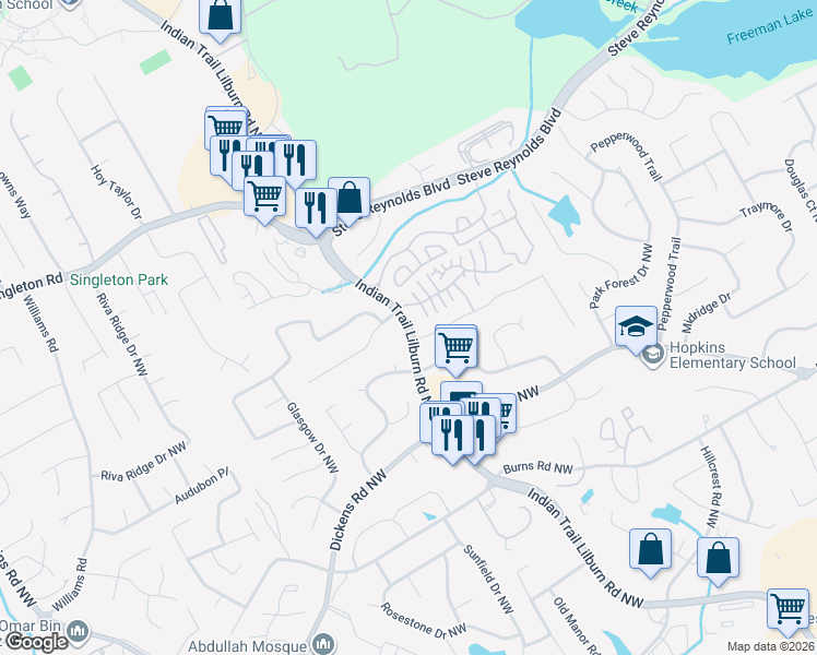 map of restaurants, bars, coffee shops, grocery stores, and more near 1355 Indian Trail Lilburn Road Northwest in Lilburn