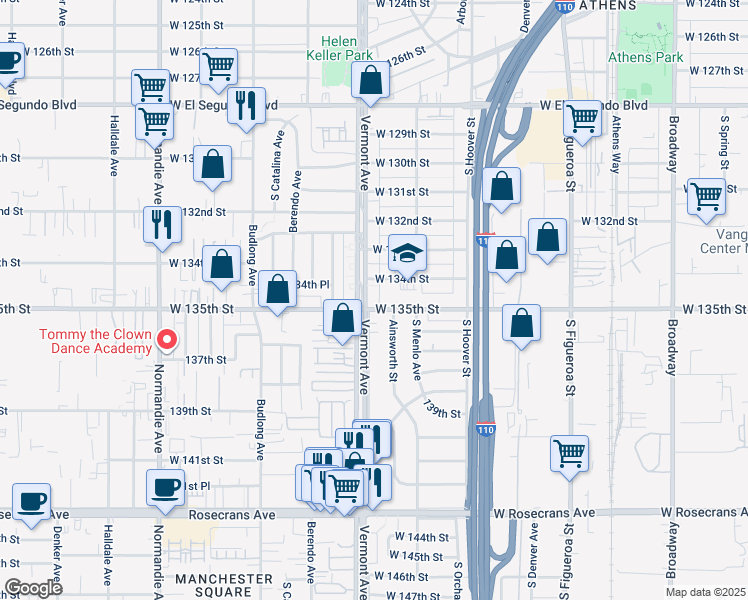 map of restaurants, bars, coffee shops, grocery stores, and more near in Gardena