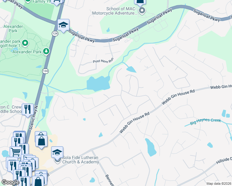 map of restaurants, bars, coffee shops, grocery stores, and more near 1052 Hidden Spirit Trail in Lawrenceville