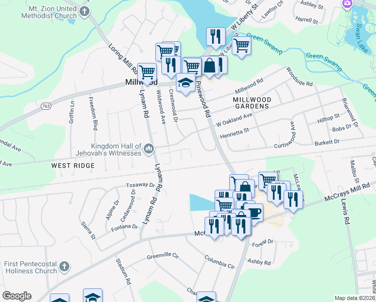map of restaurants, bars, coffee shops, grocery stores, and more near 2010 Essex Drive in Sumter