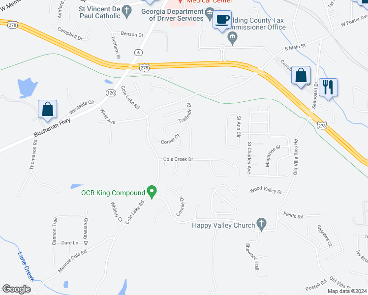 map of restaurants, bars, coffee shops, grocery stores, and more near 109 Bradford Court in Dallas