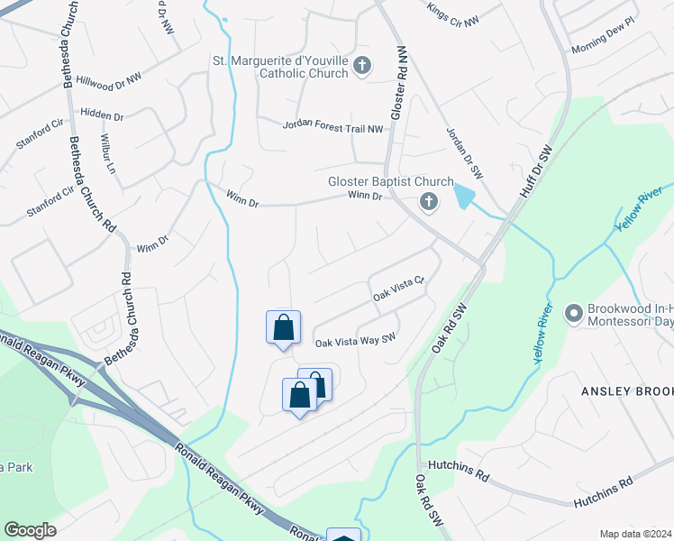 map of restaurants, bars, coffee shops, grocery stores, and more near 2919 Maple Walk Court Southwest in Lawrenceville