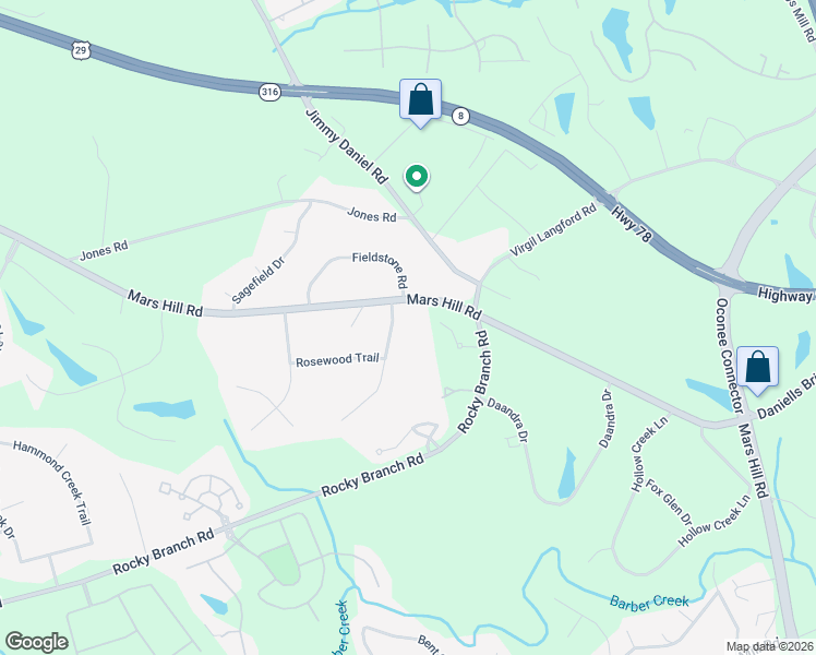 map of restaurants, bars, coffee shops, grocery stores, and more near 1051 Paul Ridge in Watkinsville