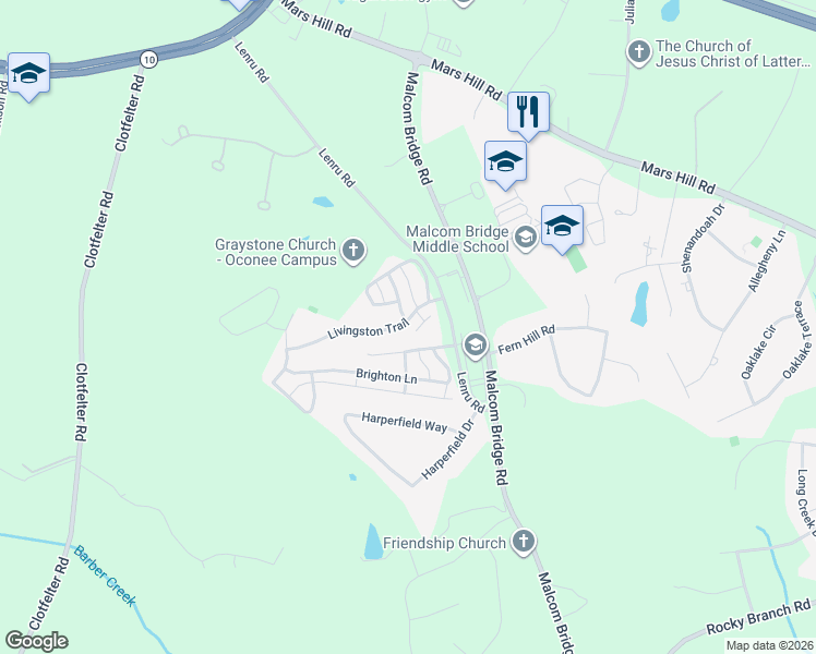 map of restaurants, bars, coffee shops, grocery stores, and more near 1060 Arlington Place in Bogart