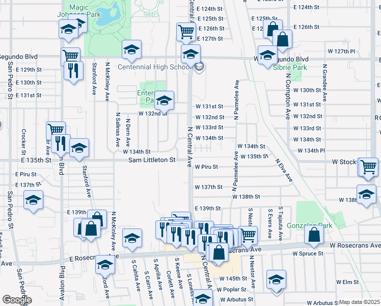 map of restaurants, bars, coffee shops, grocery stores, and more near 1813 North Central Avenue in Los Angeles