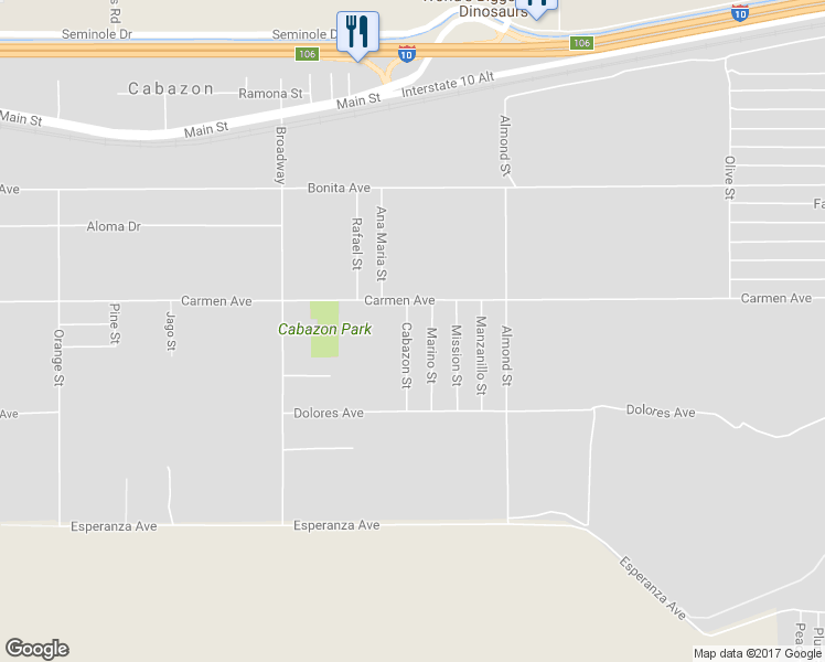 map of restaurants, bars, coffee shops, grocery stores, and more near 14572 Cabazon Street in Cabazon