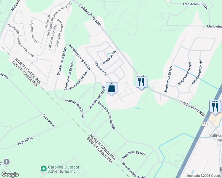 map of restaurants, bars, coffee shops, grocery stores, and more near 412 Laurel Court Northwest in Calabash