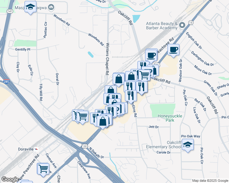 map of restaurants, bars, coffee shops, grocery stores, and more near 5706 Buford Hwy NE in Doraville