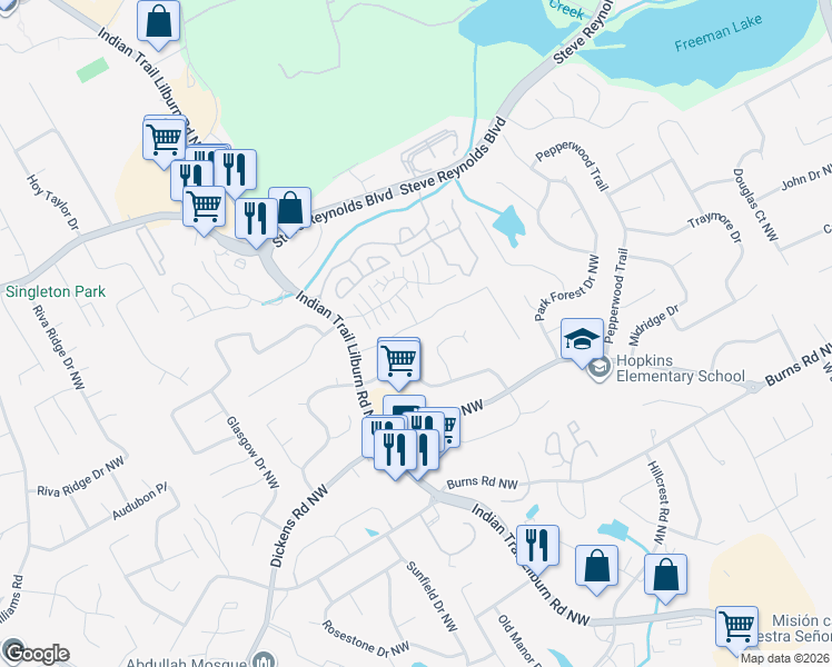 map of restaurants, bars, coffee shops, grocery stores, and more near 4854 Warners Trail in Norcross