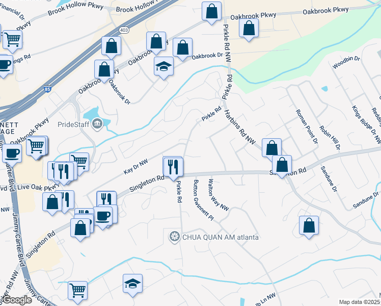 map of restaurants, bars, coffee shops, grocery stores, and more near 5764 Ridgeview Court Northwest in Norcross