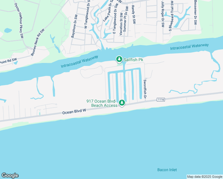 map of restaurants, bars, coffee shops, grocery stores, and more near 129 Tarpon Drive in Holden Beach