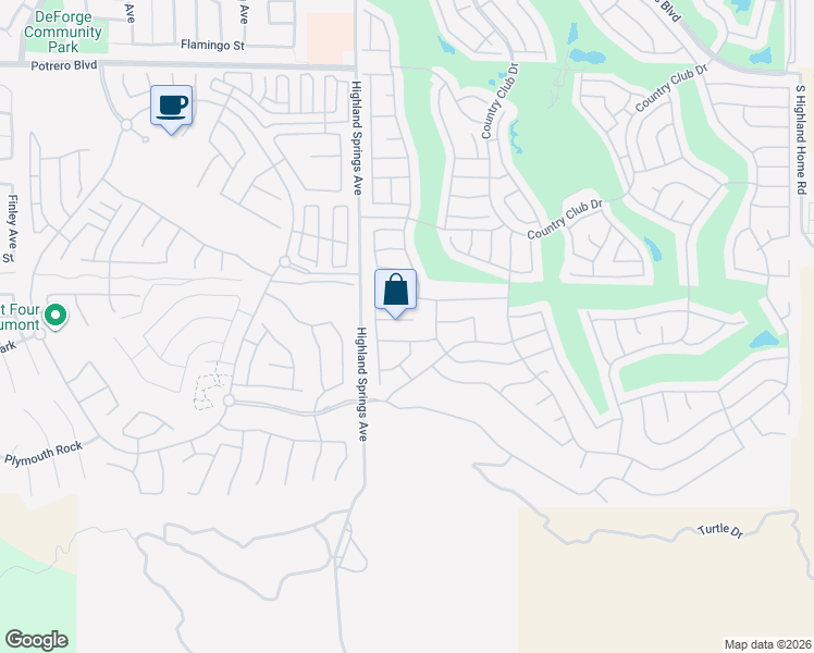 map of restaurants, bars, coffee shops, grocery stores, and more near 6266 Ponte Verde Circle in Banning