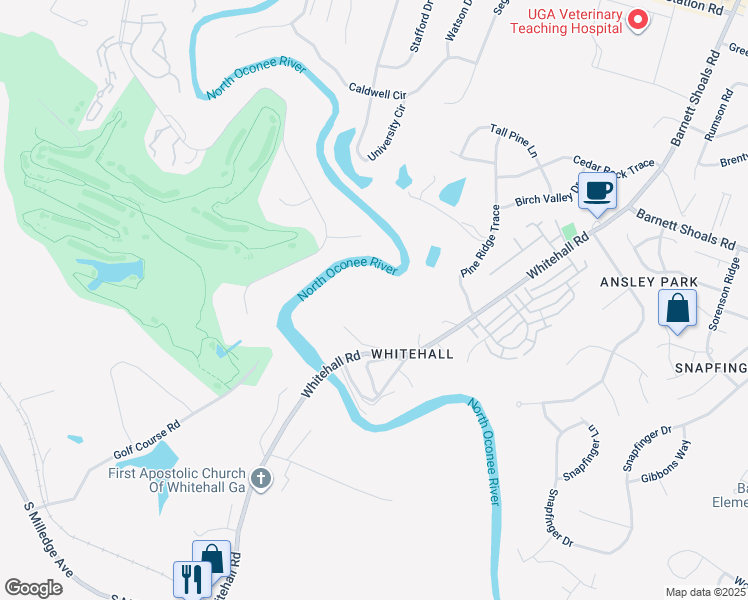 map of restaurants, bars, coffee shops, grocery stores, and more near 200 Whitehall Road in Athens