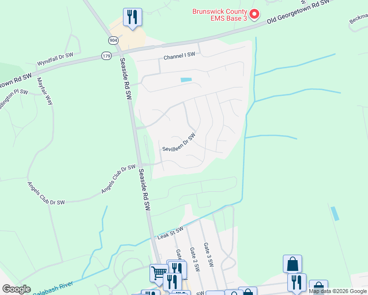 map of restaurants, bars, coffee shops, grocery stores, and more near 7100 Sevilleen Drive Southwest in Ocean Isle Beach