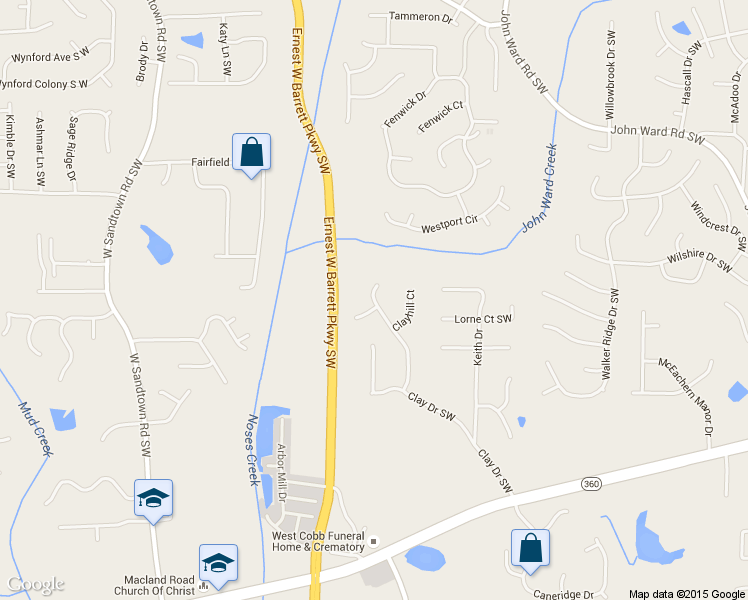 map of restaurants, bars, coffee shops, grocery stores, and more near 1750 Clayhill Pointe Southwest in Marietta