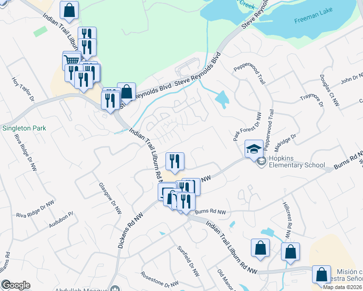 map of restaurants, bars, coffee shops, grocery stores, and more near 4854 Warners Trail in Norcross