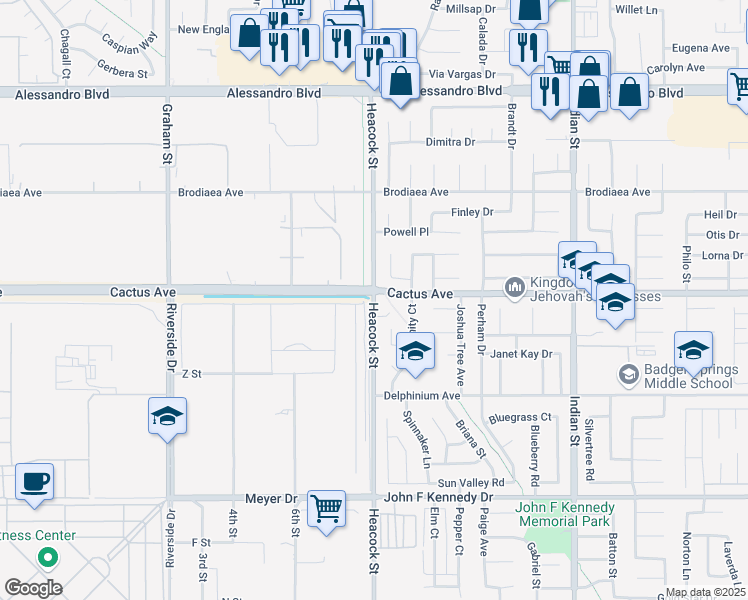 map of restaurants, bars, coffee shops, grocery stores, and more near in Riverside County