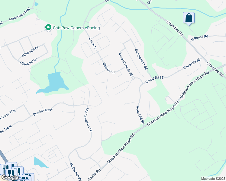 map of restaurants, bars, coffee shops, grocery stores, and more near 21 Whitegrass Way in Grayson