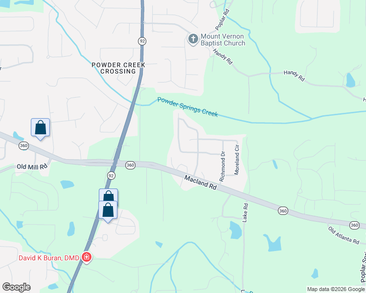 map of restaurants, bars, coffee shops, grocery stores, and more near 114 Christopher Drive in Hiram