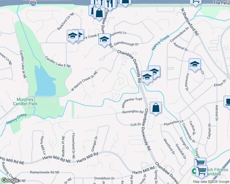 map of restaurants, bars, coffee shops, grocery stores, and more near 3984 D Youville Court in Atlanta