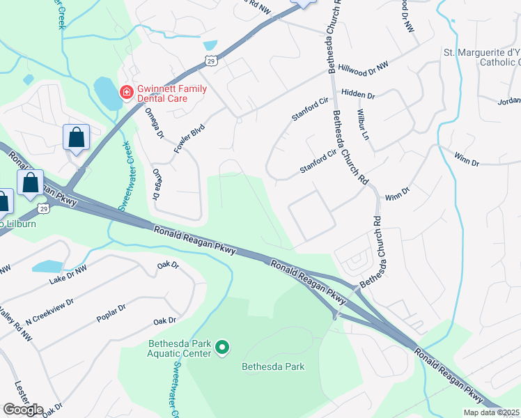 map of restaurants, bars, coffee shops, grocery stores, and more near in Lawrenceville
