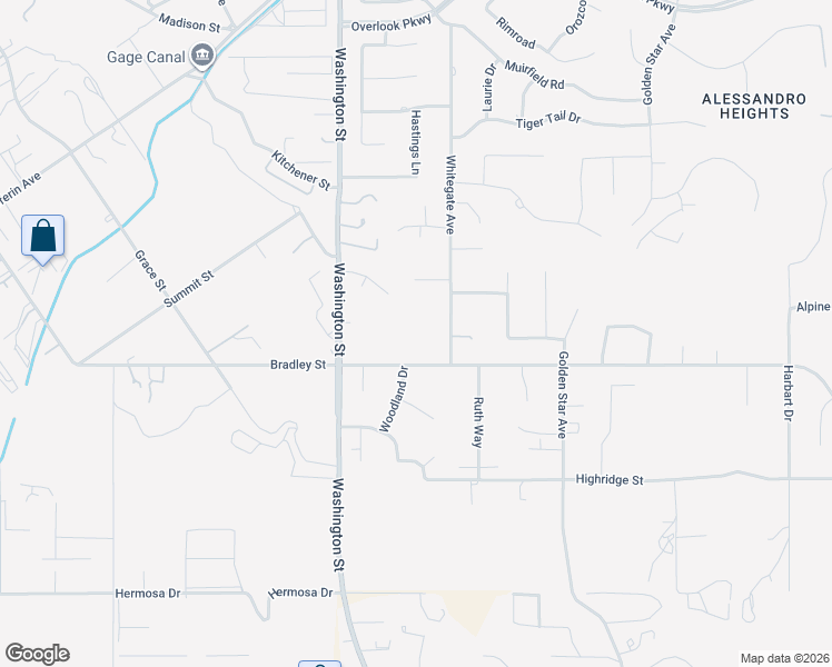 map of restaurants, bars, coffee shops, grocery stores, and more near 1555 Bradley Street in Riverside